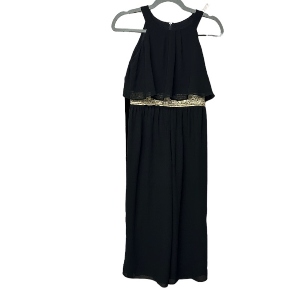 Amy Byer Chiffon‎ Black & Gold Jumpsuit Girl's Size M Party Holiday Wedding